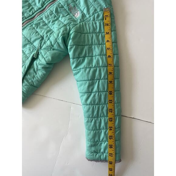The North Face Reversible Jacket Girl XS 6 Teal Blue Faux Fur Ski Outdoor Flaw - Picture 8 of 11